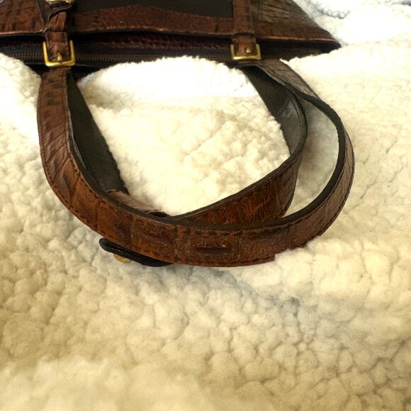 Brahmin Croc-embossed Brown Leather Black Body Suede Interior Gold Hardware EUC - Picture 9 of 13